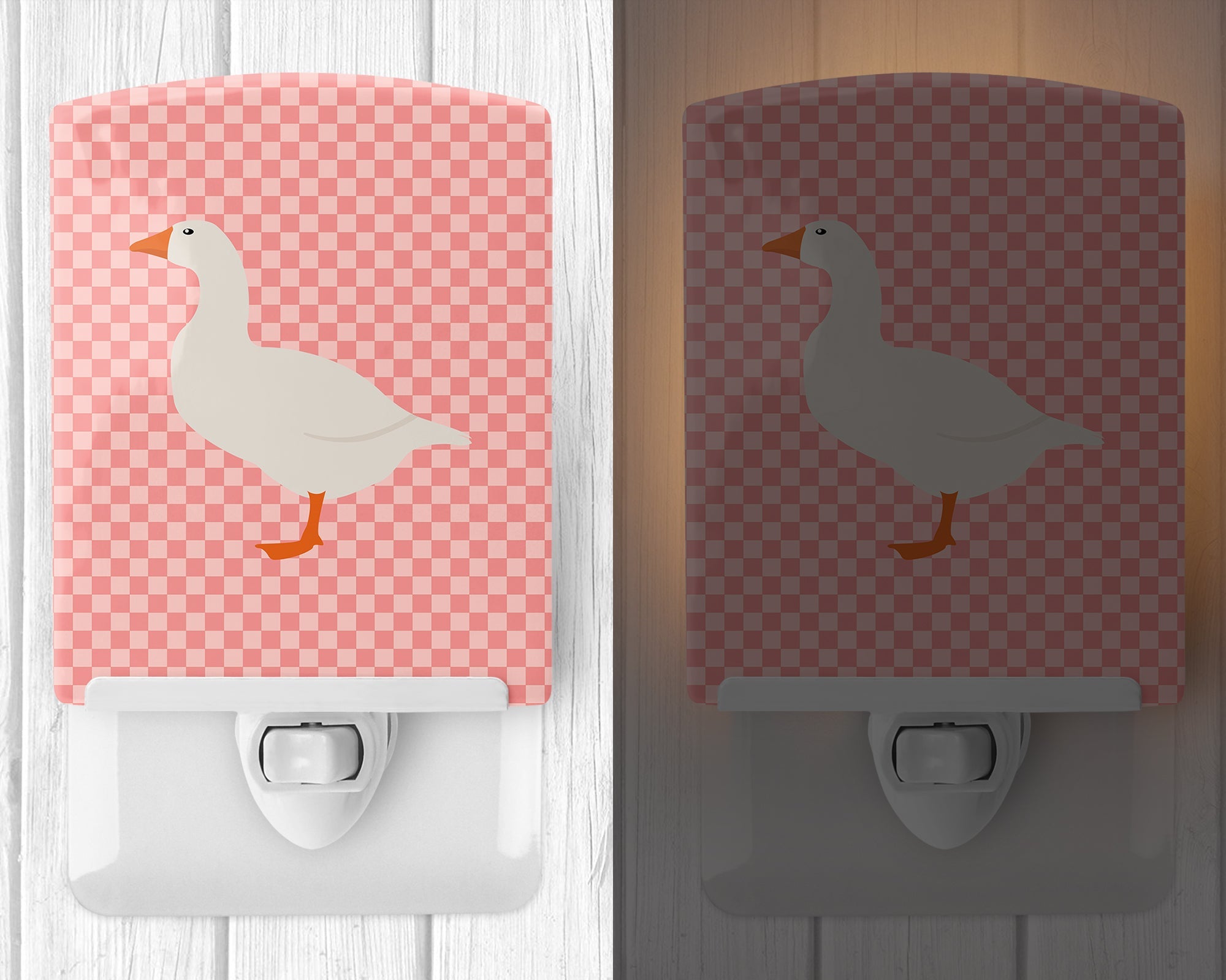 Shire Horse Pink Check Ceramic Night Light Compact, UL-Certified, Ideal for Bedroom, Bathroom, Nursery, Hallway, Kitchen, 6x4x3, Multicolor