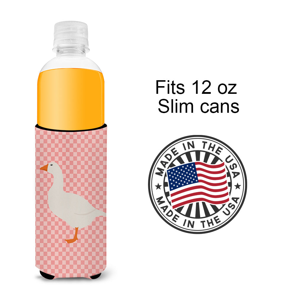 Shire Horse Pink Check Slim Can Hugger , Insulated Foam Hugger for 12 oz Slim Cans, Beer Bottles & Water Bottles, Printed in USA