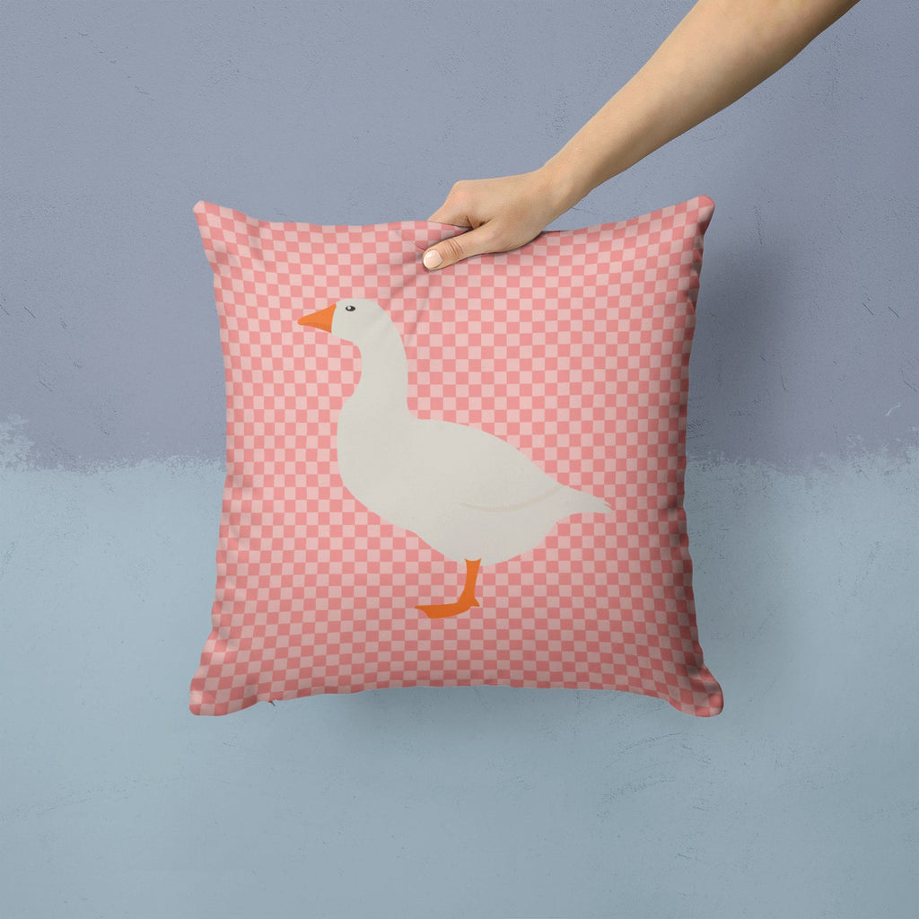 Shire Horse Pink Check Decorative Throw Pillow 14x14 Indoor Outdoor Accent Cushion, Fabric Cover with Insert for Sofa, Bed, Porch & Living Room