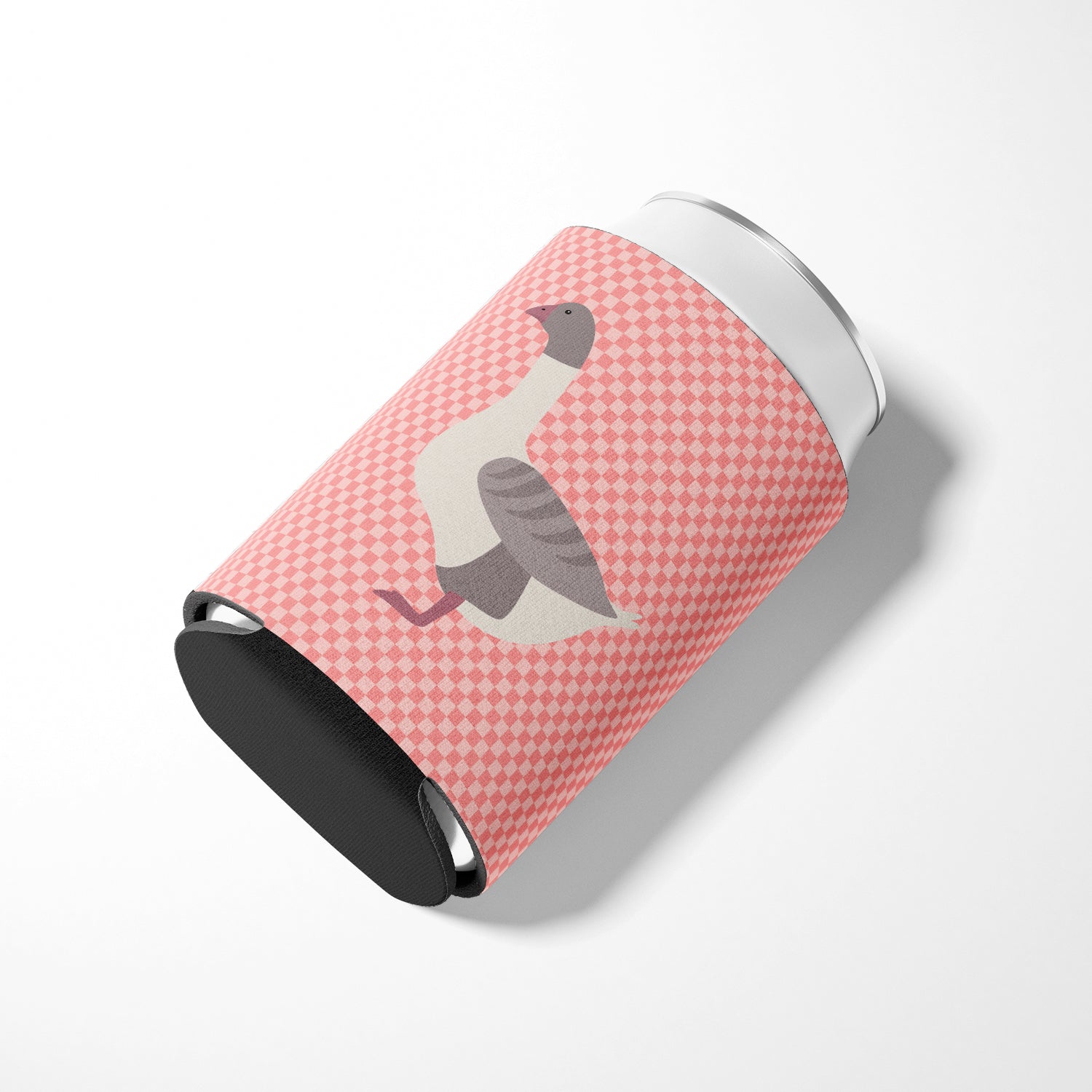 Buff Grey Back Goose Pink Check Can or Bottle Hugger Cooler Sleeve for Standard 12 oz Cans, Insulated Foam Beer & Soda Can Hugger Reusable