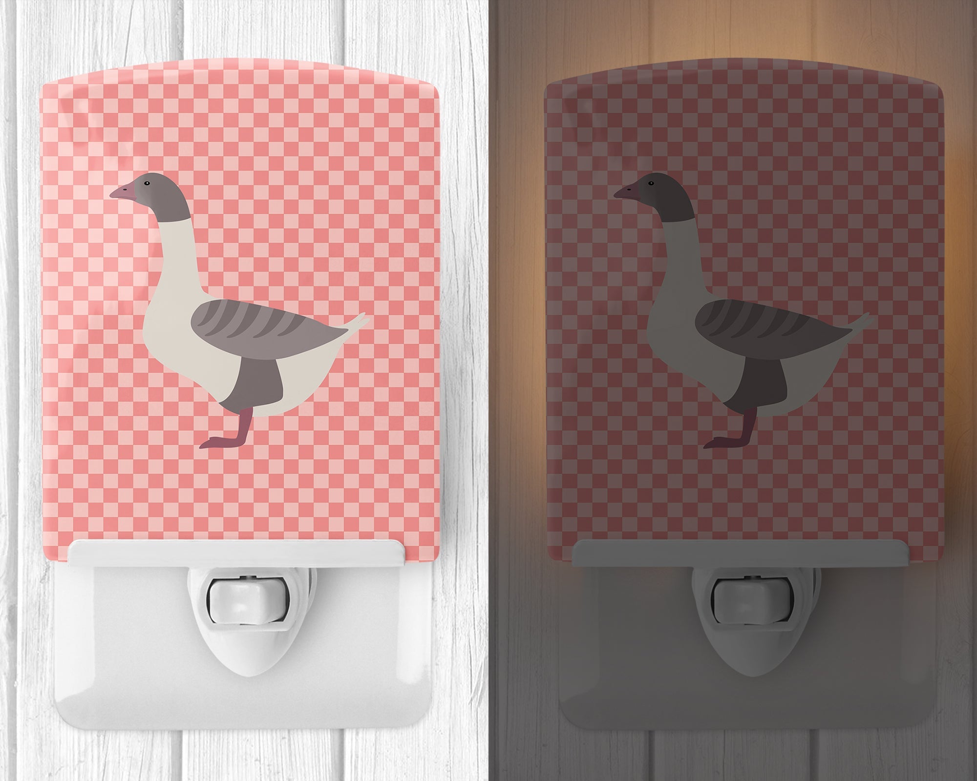 Buff Grey Back Goose Pink Check Ceramic Night Light Compact, UL-Certified, Ideal for Bedroom, Bathroom, Nursery, Hallway, Kitchen, 6x4x3, Multicolor