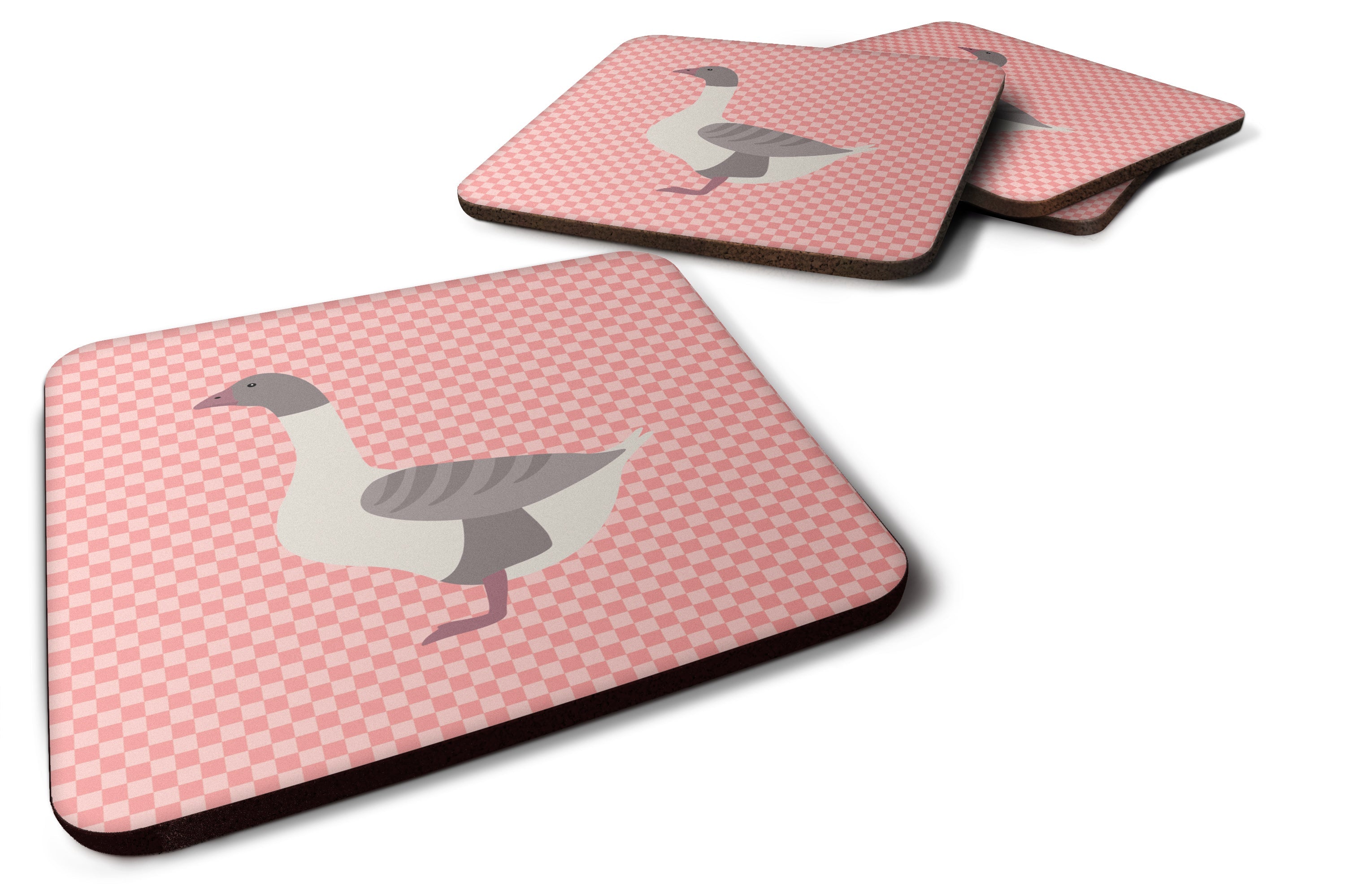 Buff Grey Back Goose Pink Check Foam Coasters Set of 4 Cup Coasters for Indoor Outdoor, Tabletop Protection, Anti Slip, Mouse pad Material