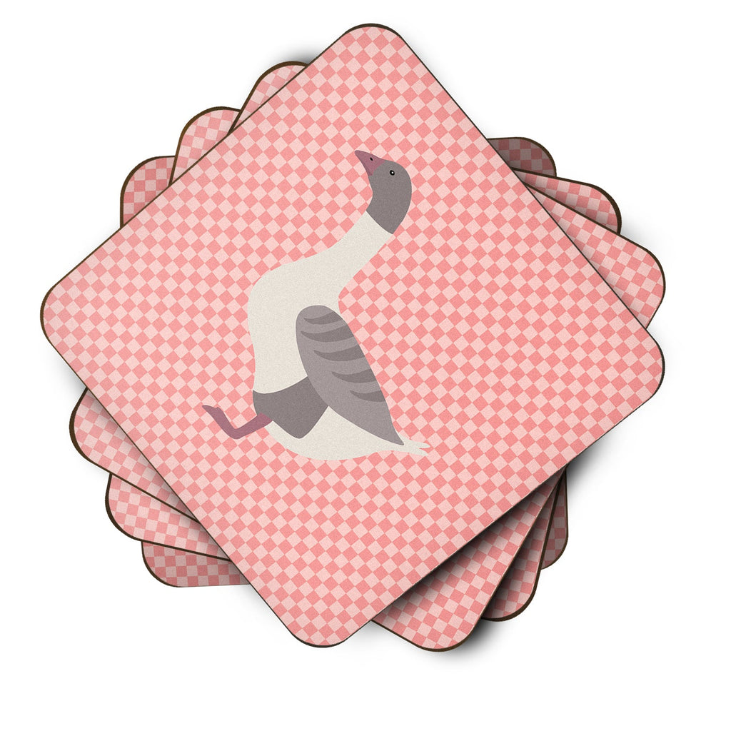 Buff Grey Back Goose Pink Check Foam Coasters Set of 4 Cup Coasters for Indoor Outdoor, Tabletop Protection, Anti Slip, Mouse pad Material