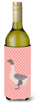 Buff Grey Back Goose Pink Check Wine Bottle Hugger Gift Sleeve for Standard 750 ml Bottles, Insulated Reusable Also Fits Mini Shot & Pint Bottles