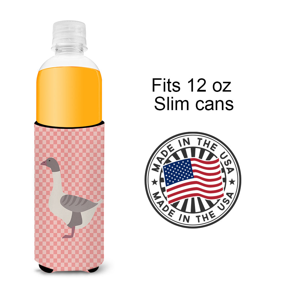 Buff Grey Back Goose Pink Check Slim Can Hugger , Insulated Foam Hugger for 12 oz Slim Cans, Beer Bottles & Water Bottles, Printed in USA
