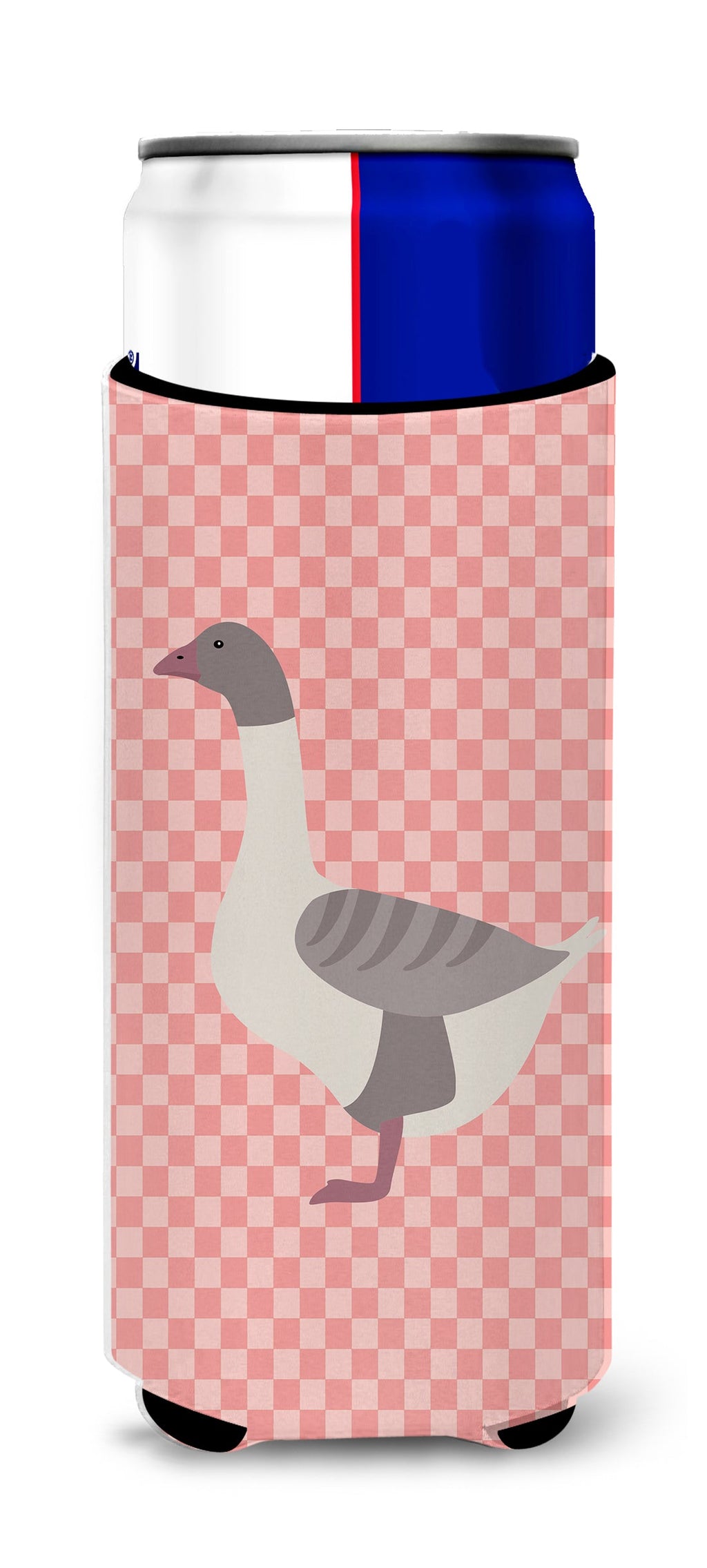 Buff Grey Back Goose Pink Check Slim Can Hugger , Insulated Foam Hugger for 12 oz Slim Cans, Beer Bottles & Water Bottles, Printed in USA