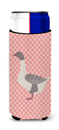 Buff Grey Back Goose Pink Check Slim Can Hugger , Insulated Foam Hugger for 12 oz Slim Cans, Beer Bottles & Water Bottles, Printed in USA
