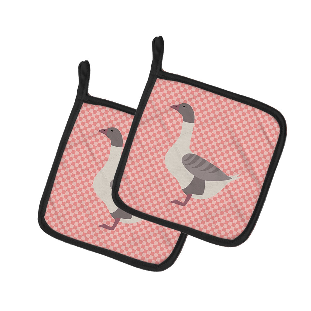 Buff Grey Back Goose Pink Check Pot Holder Set of 2 Heat Resistant Quilted Hot Pads 7.5 x 7.5 Inch, Insulated Kitchen Trivets for Cooking & Baking