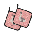 Buff Grey Back Goose Pink Check Pot Holder Set of 2 Heat Resistant Quilted Hot Pads 7.5 x 7.5 Inch, Insulated Kitchen Trivets for Cooking & Baking