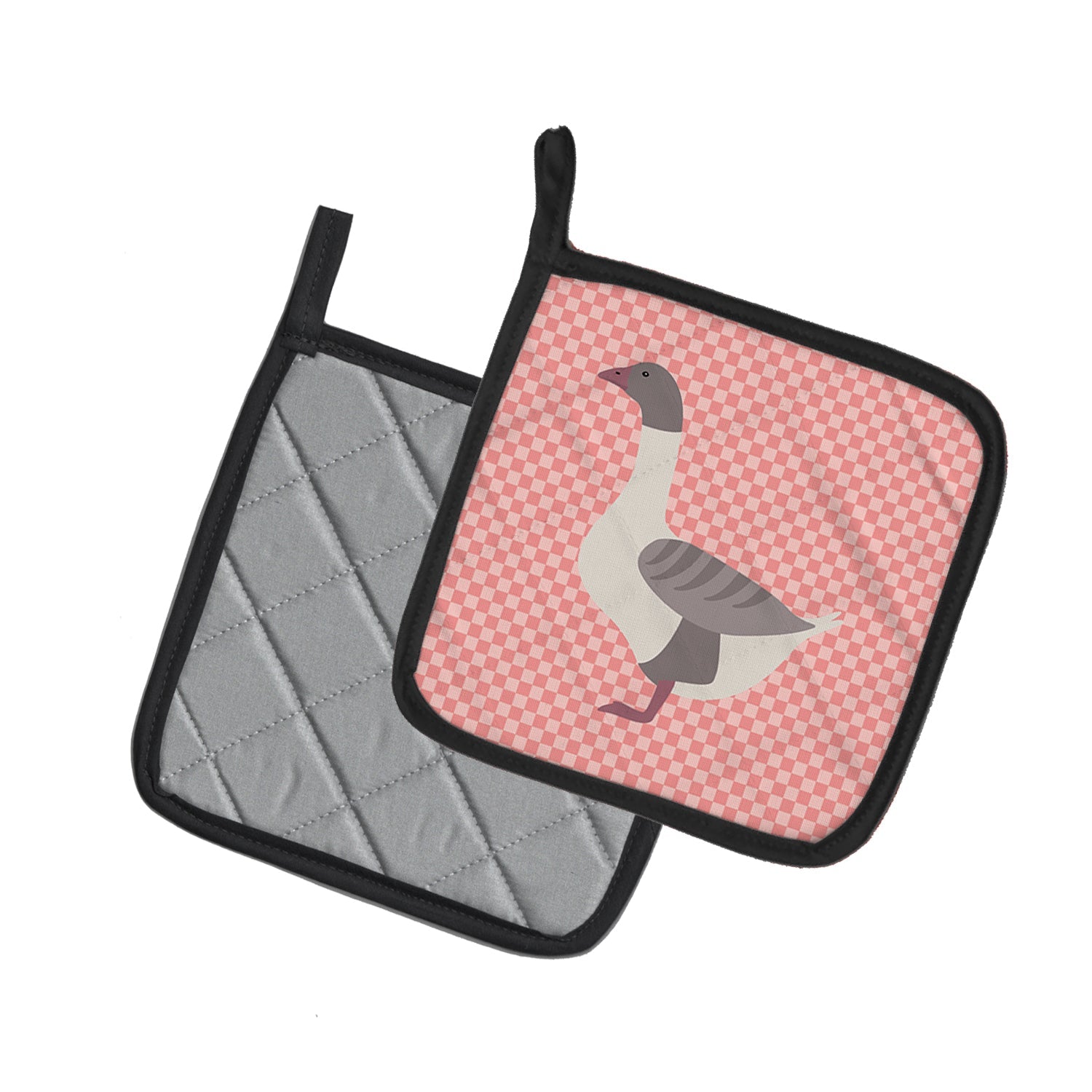 Buff Grey Back Goose Pink Check Pot Holder Set of 2 Heat Resistant Quilted Hot Pads 7.5 x 7.5 Inch, Insulated Kitchen Trivets for Cooking & Baking