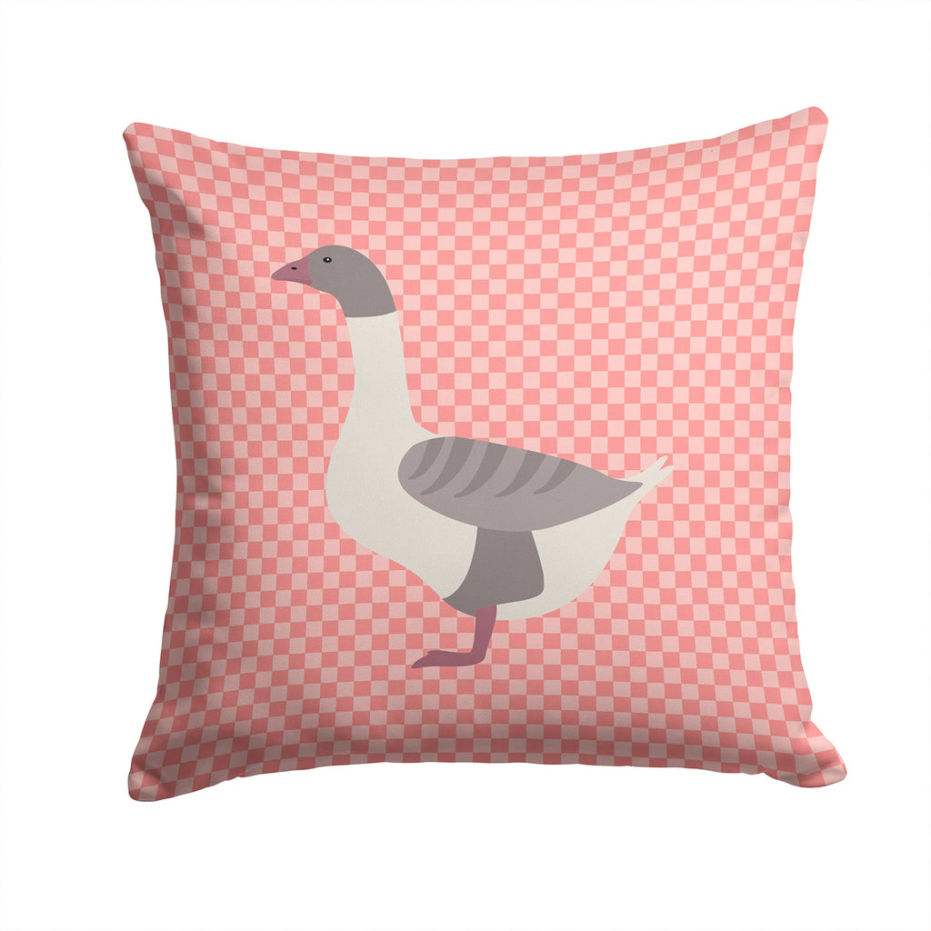Buff Grey Back Goose Pink Check Decorative Throw Pillow 14x14 Indoor Outdoor Accent Cushion, Fabric Cover with Insert for Sofa, Bed, Porch & Living Room