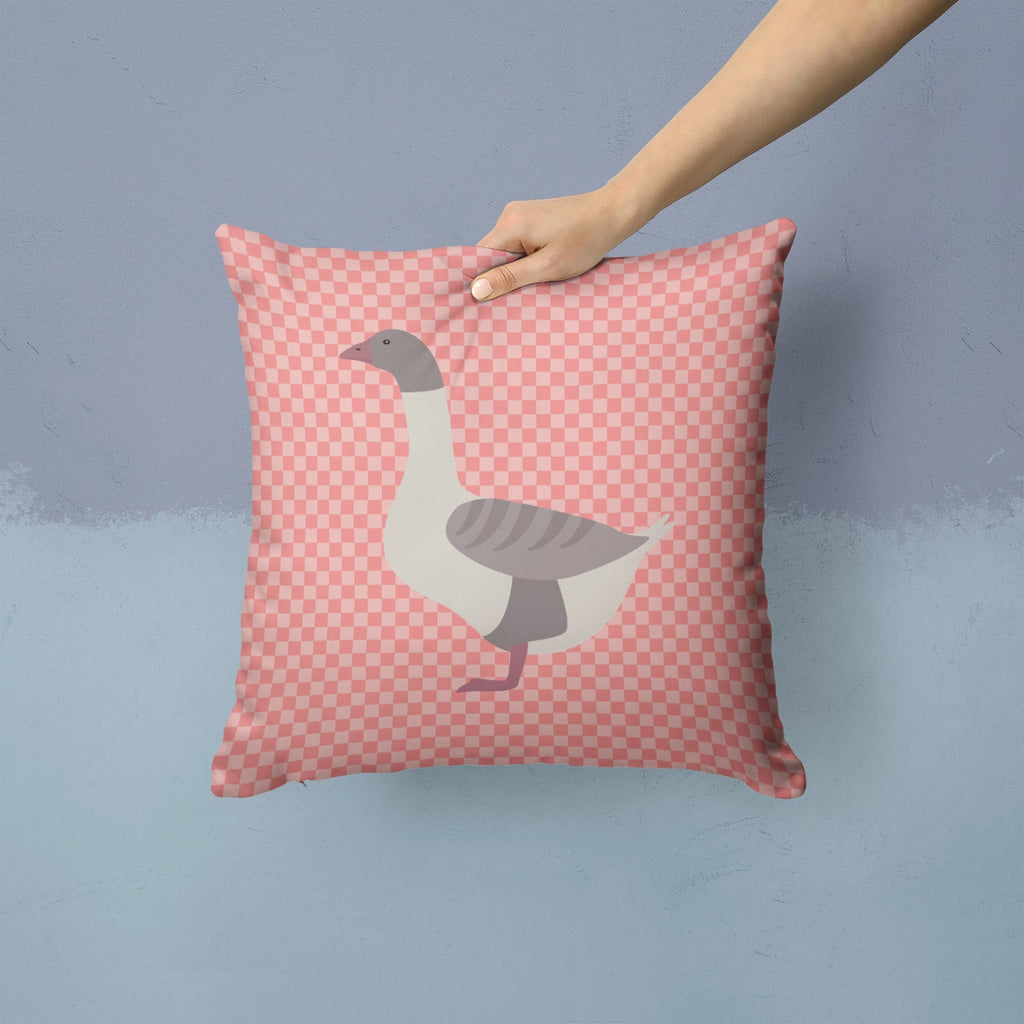 Buff Grey Back Goose Pink Check Decorative Throw Pillow 14x14 Indoor Outdoor Accent Cushion, Fabric Cover with Insert for Sofa, Bed, Porch & Living Room