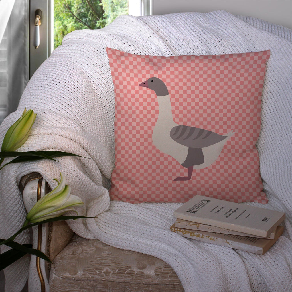 Buff Grey Back Goose Pink Check Decorative Throw Pillow 14x14 Indoor Outdoor Accent Cushion, Fabric Cover with Insert for Sofa, Bed, Porch & Living Room