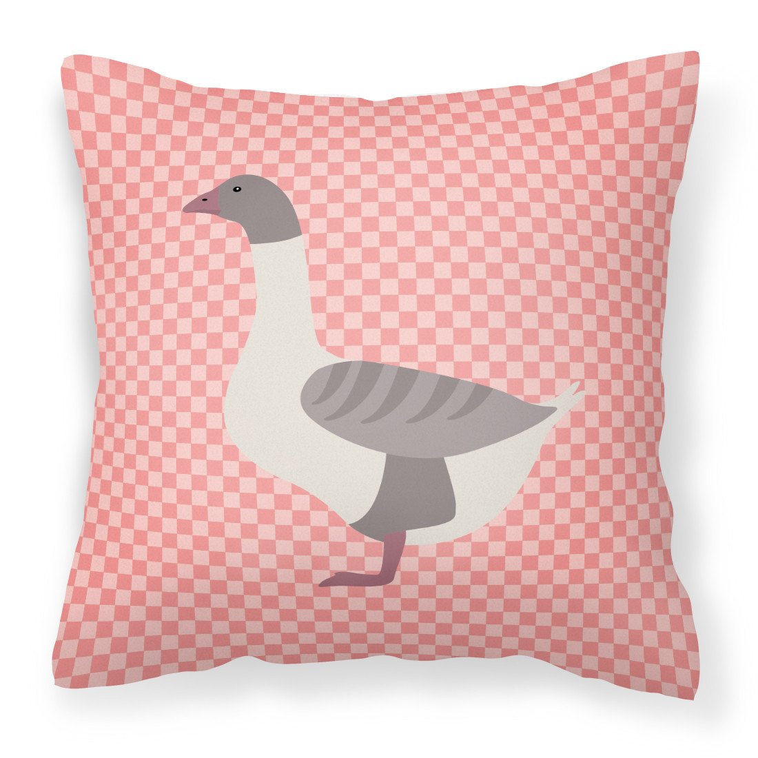 Buff Grey Back Goose Pink Check Decorative Throw Pillow 18x18 Indoor Outdoor Accent Cushion, Fabric Cover with Insert for Sofa, Bed, Porch & Living Room
