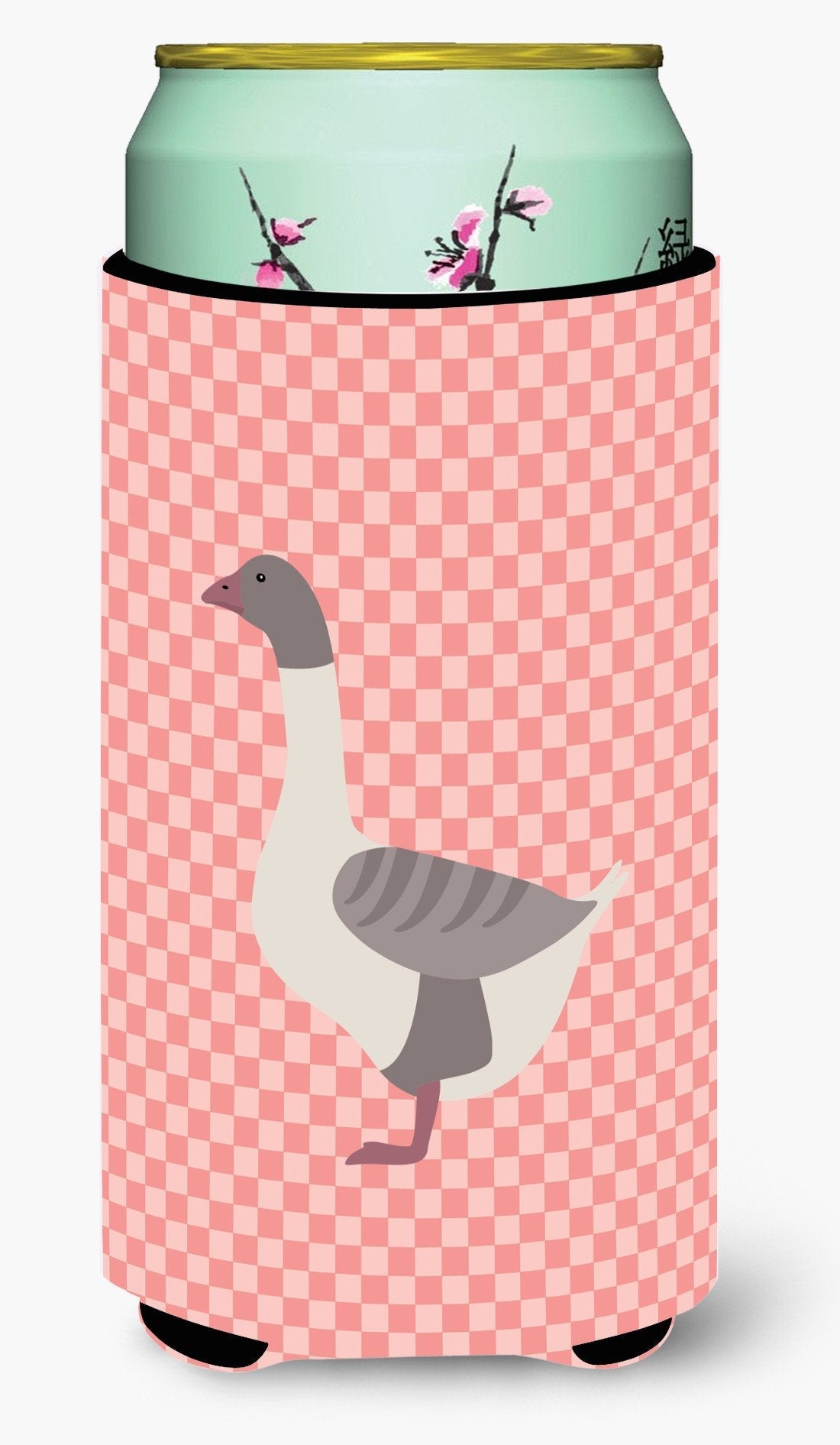Buff Grey Back Goose Pink Check Tall Boy Hugger Can Cooler Sleeve Machine Washable Drink Collapsible Insulator Beverage Insulated Holder