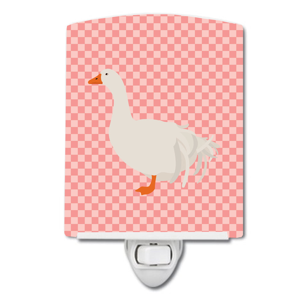 Sebastopol Goose Pink Check Ceramic Night Light Compact, UL-Certified, Ideal for Bedroom, Bathroom, Nursery, Hallway, Kitchen, 6x4x3, Multicolor