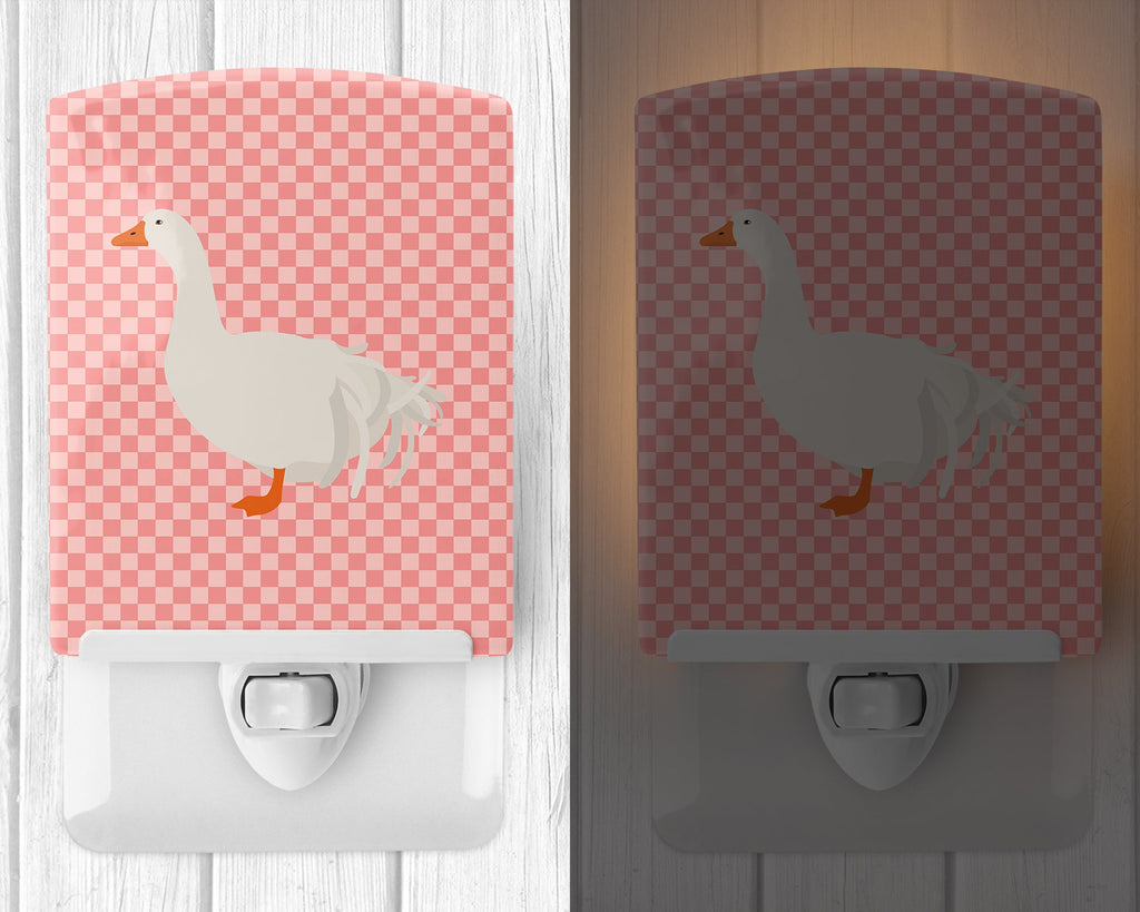 Sebastopol Goose Pink Check Ceramic Night Light Compact, UL-Certified, Ideal for Bedroom, Bathroom, Nursery, Hallway, Kitchen, 6x4x3, Multicolor