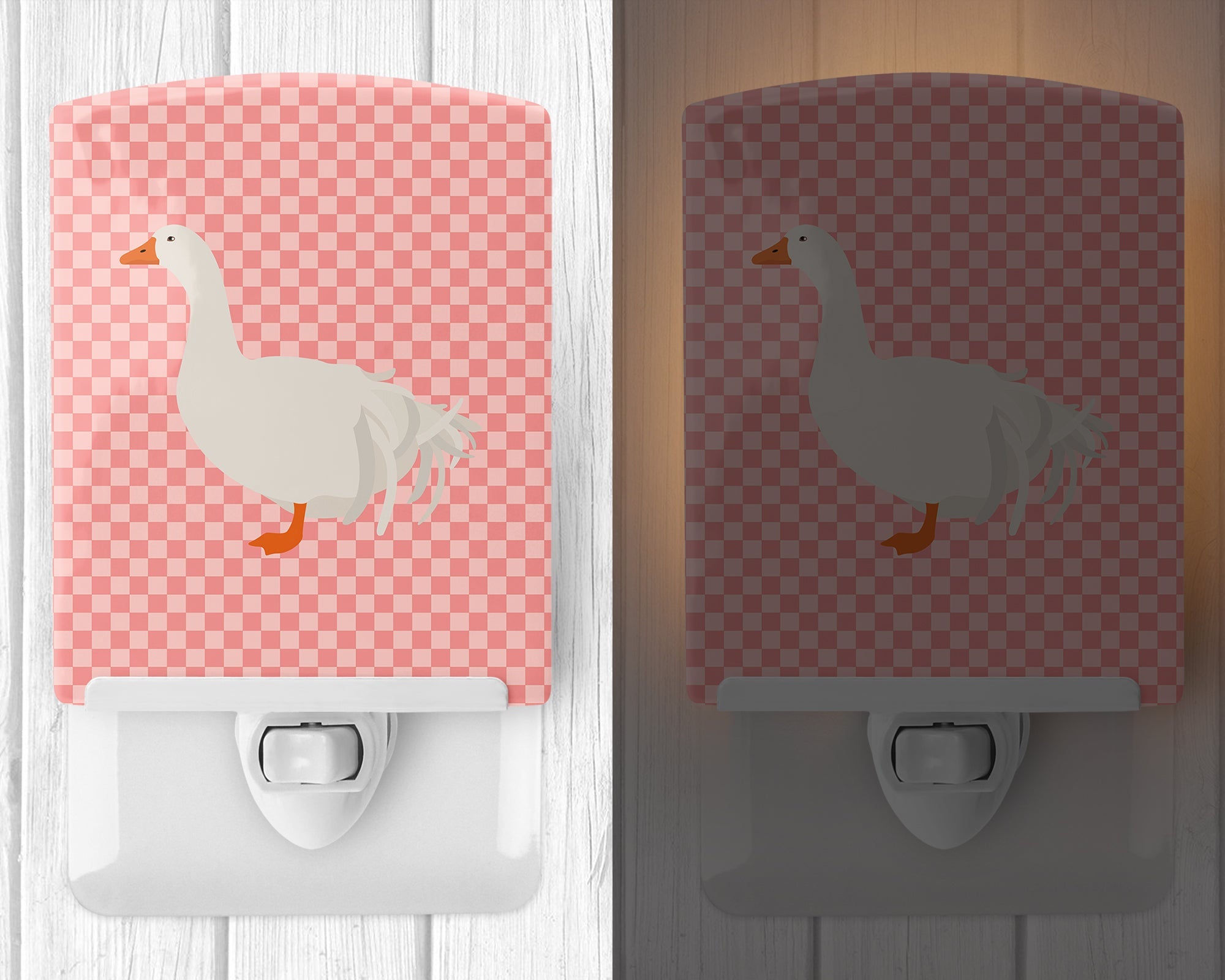 Sebastopol Goose Pink Check Ceramic Night Light Compact, UL-Certified, Ideal for Bedroom, Bathroom, Nursery, Hallway, Kitchen, 6x4x3, Multicolor