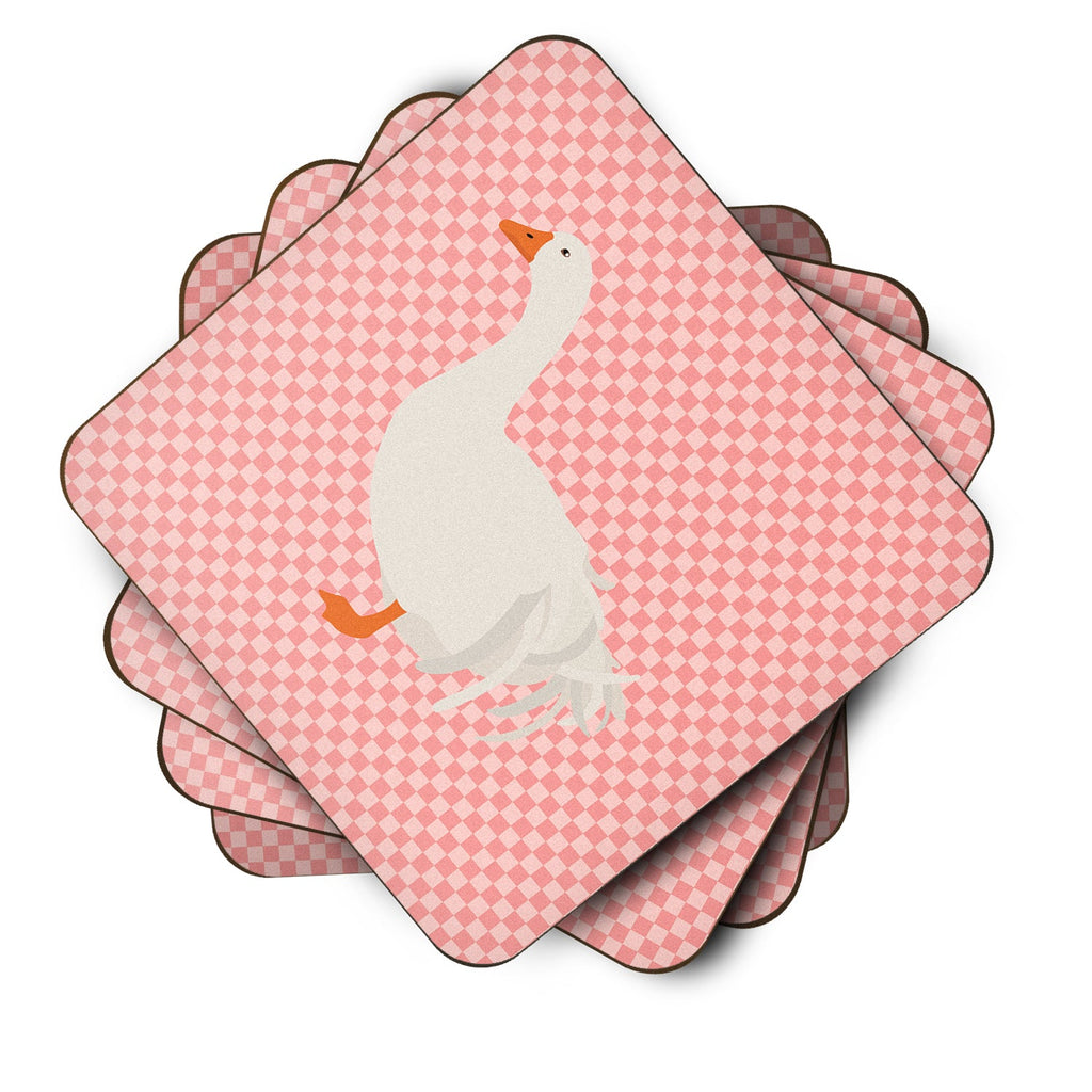 Sebastopol Goose Pink Check Foam Coasters Set of 4 Cup Coasters for Indoor Outdoor, Tabletop Protection, Anti Slip, Mouse pad Material