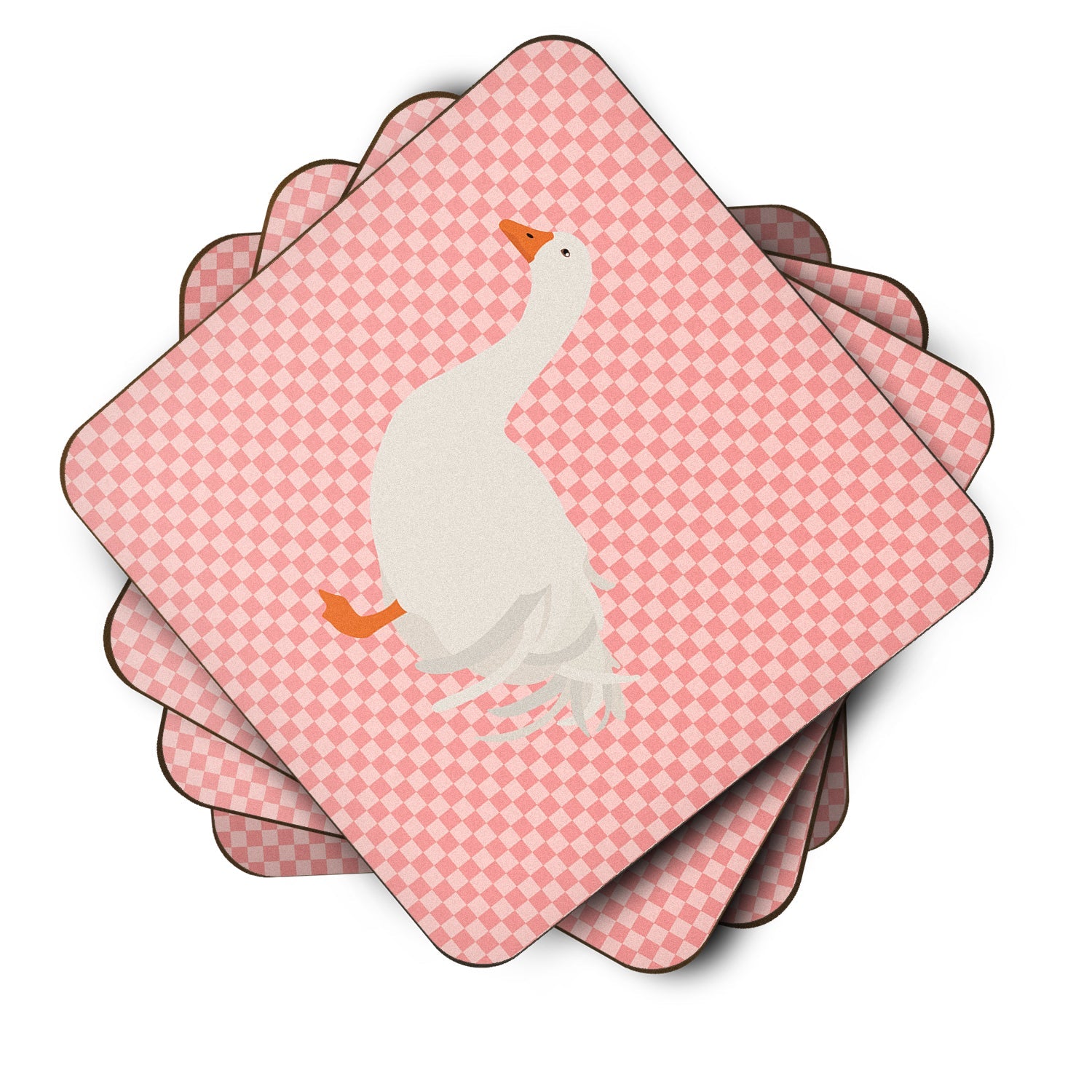 Sebastopol Goose Pink Check Foam Coasters Set of 4 Cup Coasters for Indoor Outdoor, Tabletop Protection, Anti Slip, Mouse pad Material