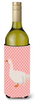 Sebastopol Goose Pink Check Wine Bottle Hugger Gift Sleeve for Standard 750 ml Bottles, Insulated Reusable Also Fits Mini Shot & Pint Bottles