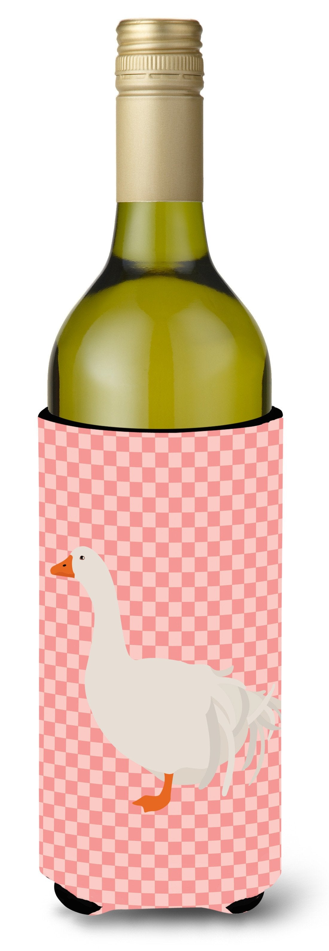 Sebastopol Goose Pink Check Wine Bottle Hugger Gift Sleeve for Standard 750 ml Bottles, Insulated Reusable Also Fits Mini Shot & Pint Bottles