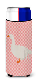 Sebastopol Goose Pink Check Slim Can Hugger , Insulated Foam Hugger for 12 oz Slim Cans, Beer Bottles & Water Bottles, Printed in USA