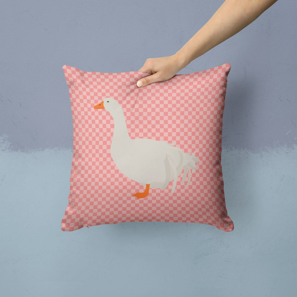 Sebastopol Goose Pink Check Decorative Throw Pillow 14x14 Indoor Outdoor Accent Cushion, Fabric Cover with Insert for Sofa, Bed, Porch & Living Room