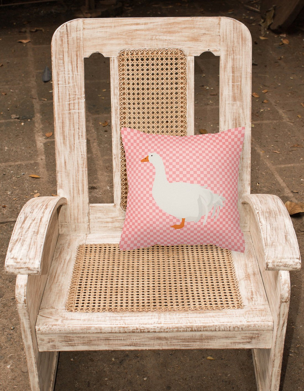 Sebastopol Goose Pink Check Decorative Throw Pillow 18x18 Indoor Outdoor Accent Cushion, Fabric Cover with Insert for Sofa, Bed, Porch & Living Room
