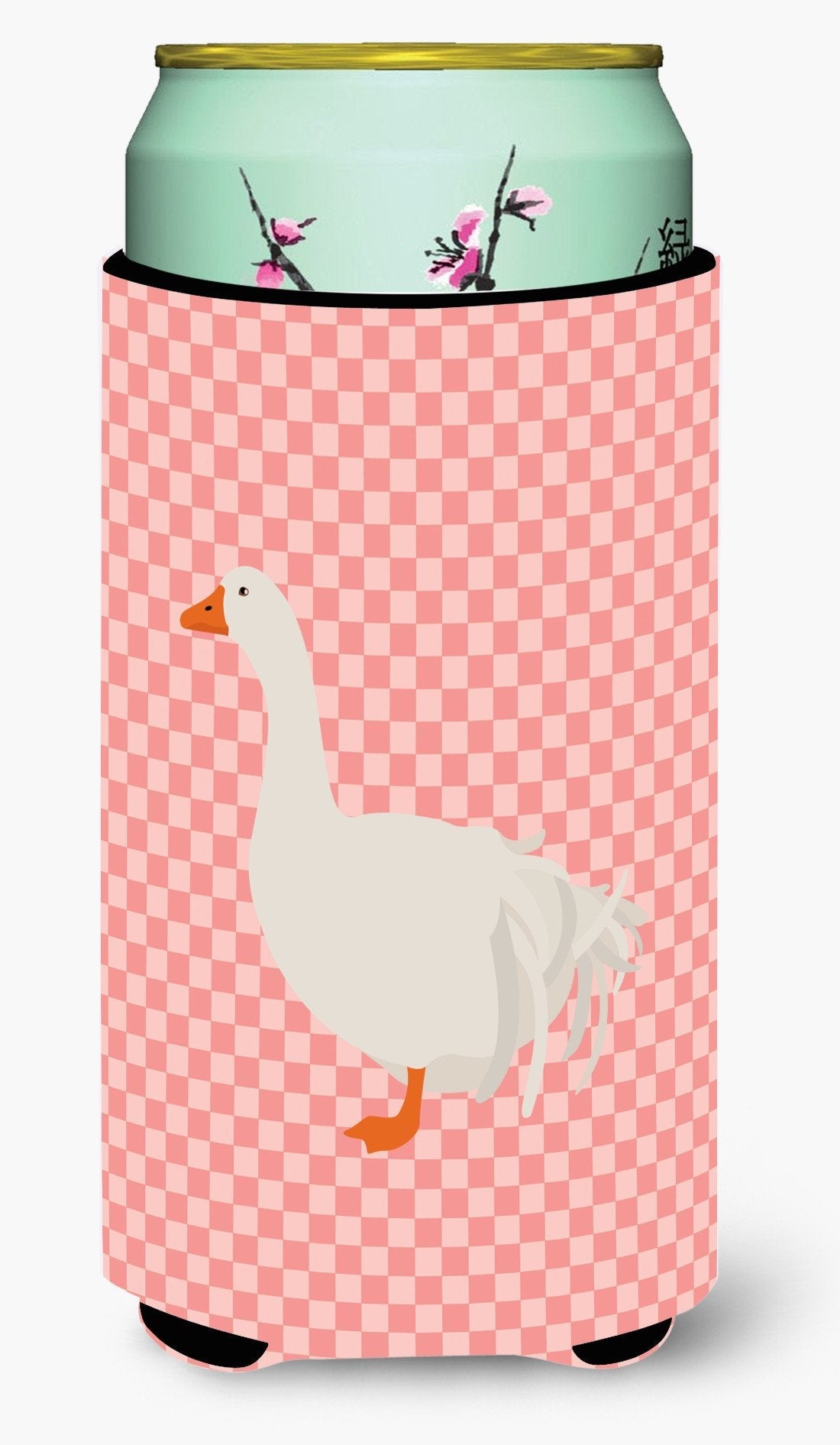 Sebastopol Goose Pink Check Tall Boy Hugger Can Cooler Sleeve Machine Washable Drink Collapsible Insulator Beverage Insulated Holder