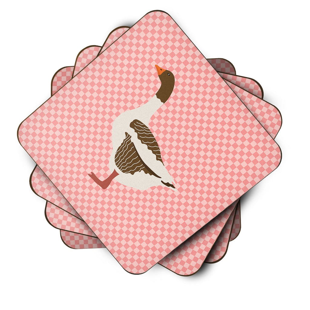 Pomeranian Rogener Goose Pink Check Foam Coasters Set of 4 Cup Coasters for Indoor Outdoor, Tabletop Protection, Anti Slip, Mouse pad Material