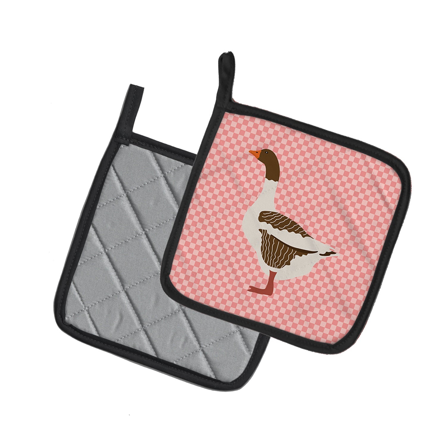 Pomeranian Rogener Goose Pink Check Pot Holder Set of 2 Heat Resistant Quilted Hot Pads 7.5 x 7.5 Inch, Insulated Kitchen Trivets for Cooking & Baking