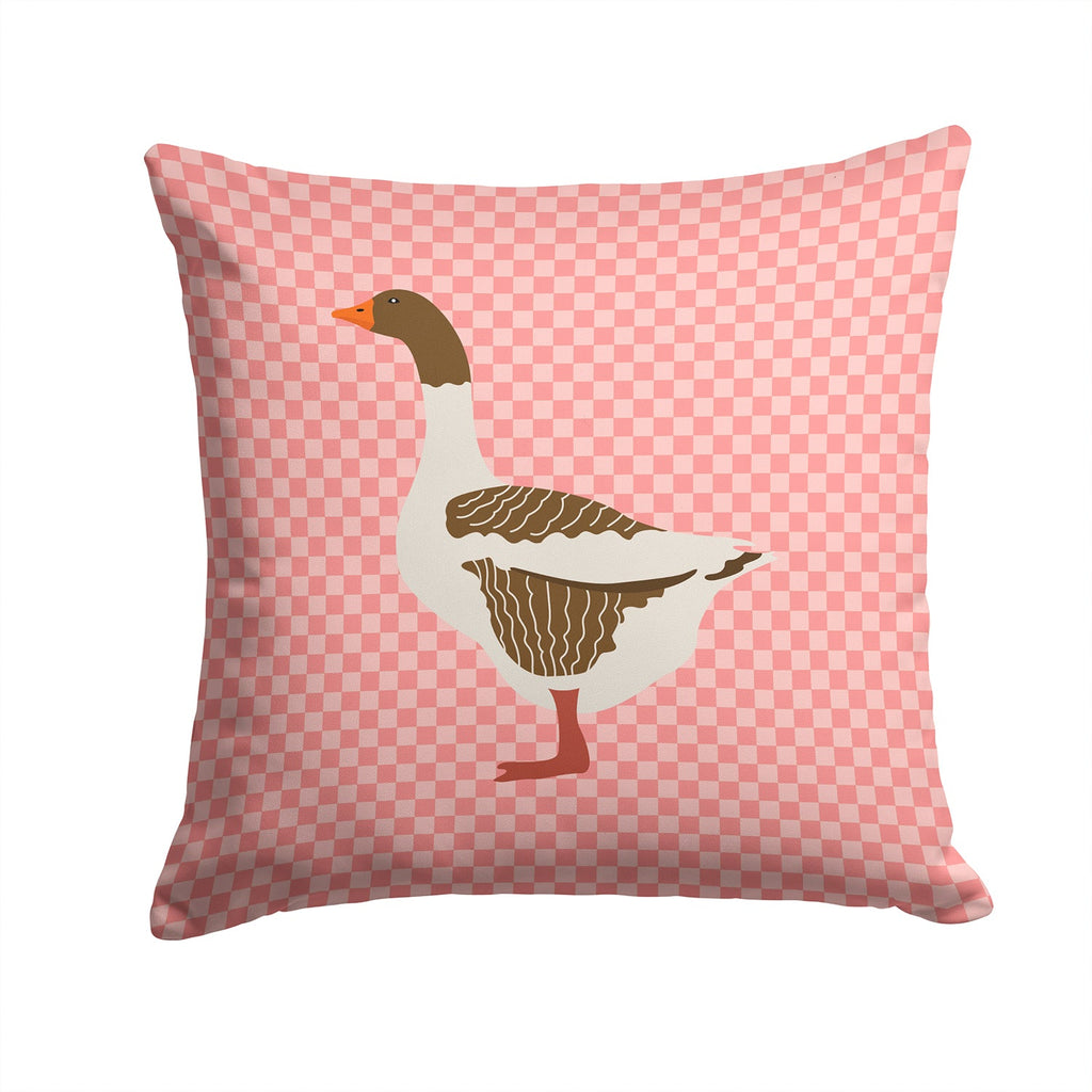 Pomeranian Rogener Goose Pink Check Decorative Throw Pillow 14x14 Indoor Outdoor Accent Cushion, Fabric Cover with Insert for Sofa, Bed, Porch & Living Room