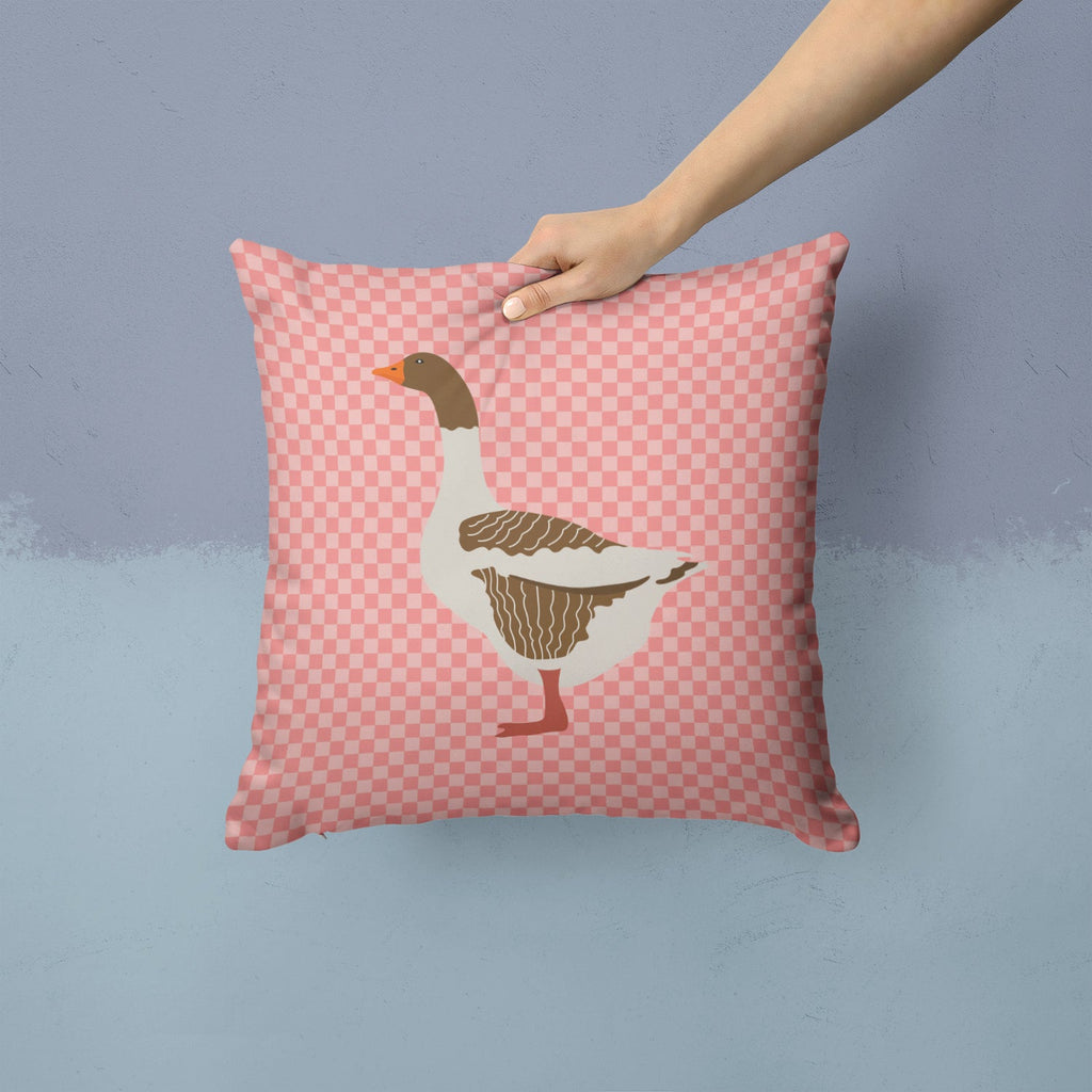 Pomeranian Rogener Goose Pink Check Decorative Throw Pillow 14x14 Indoor Outdoor Accent Cushion, Fabric Cover with Insert for Sofa, Bed, Porch & Living Room