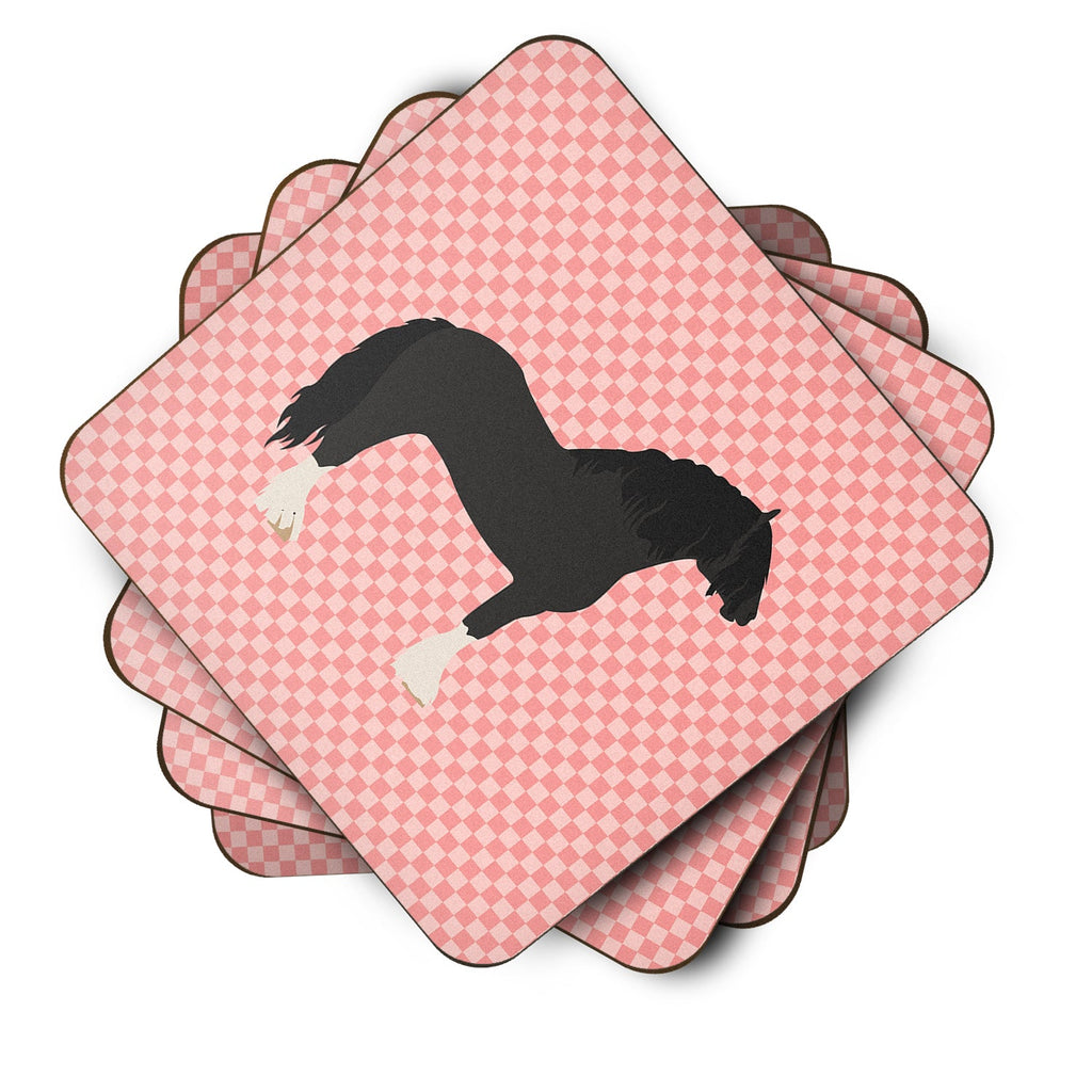 Pomeranian Rogener Goose Pink Check Foam Coasters Set of 4 Cup Coasters for Indoor Outdoor, Tabletop Protection, Anti Slip, Mouse pad Material