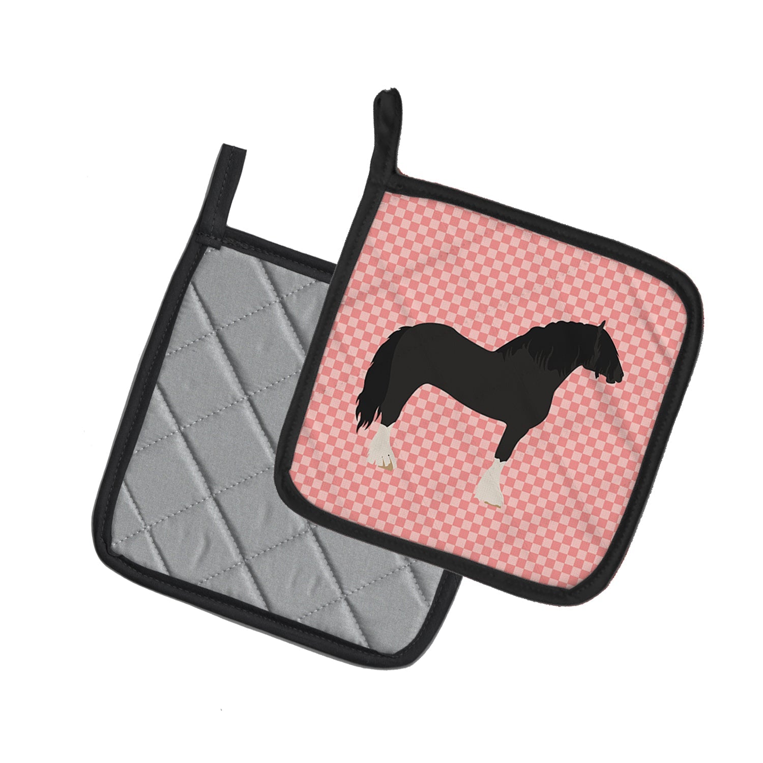 Pomeranian Rogener Goose Pink Check Pot Holder Set of 2 Heat Resistant Quilted Hot Pads 7.5 x 7.5 Inch, Insulated Kitchen Trivets for Cooking & Baking