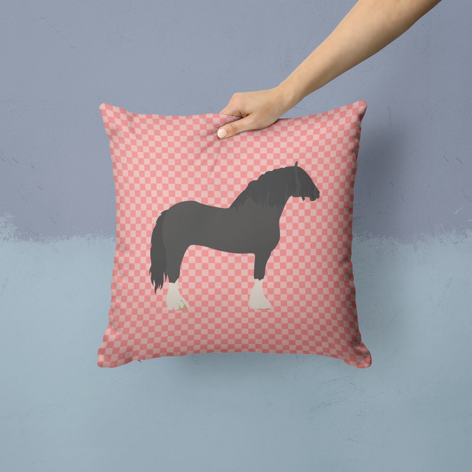 Pomeranian Rogener Goose Pink Check Decorative Throw Pillow 14x14 Indoor Outdoor Accent Cushion, Fabric Cover with Insert for Sofa, Bed, Porch & Living Room