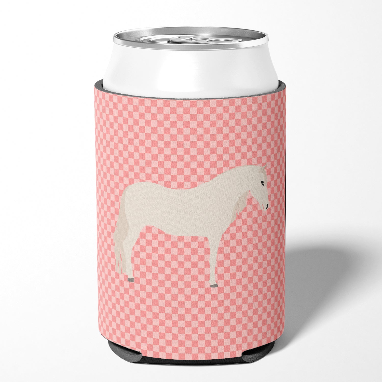 Paso Fino Horse Pink Check Can or Bottle Hugger Cooler Sleeve for Standard 12 oz Cans, Insulated Foam Beer & Soda Can Hugger Reusable