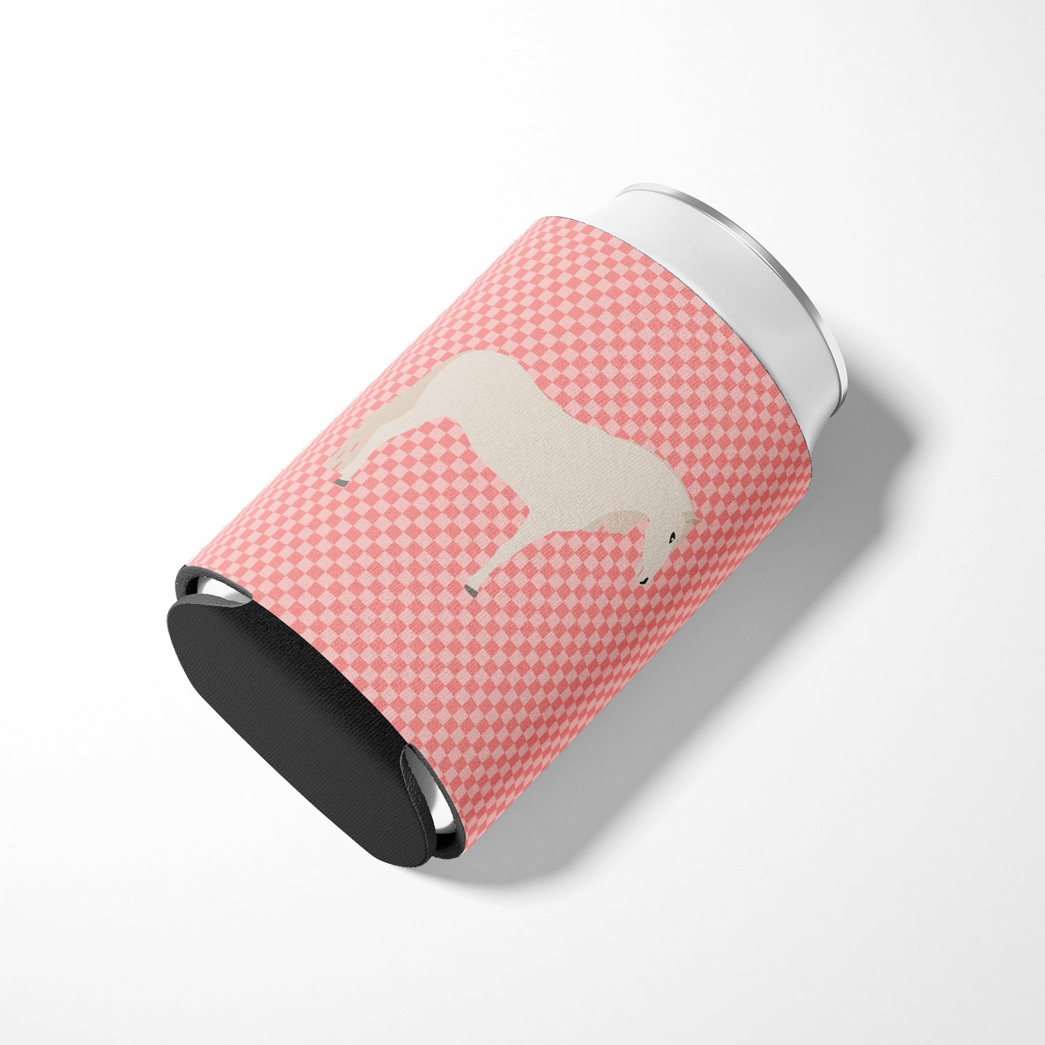 Paso Fino Horse Pink Check Can or Bottle Hugger Cooler Sleeve for Standard 12 oz Cans, Insulated Foam Beer & Soda Can Hugger Reusable