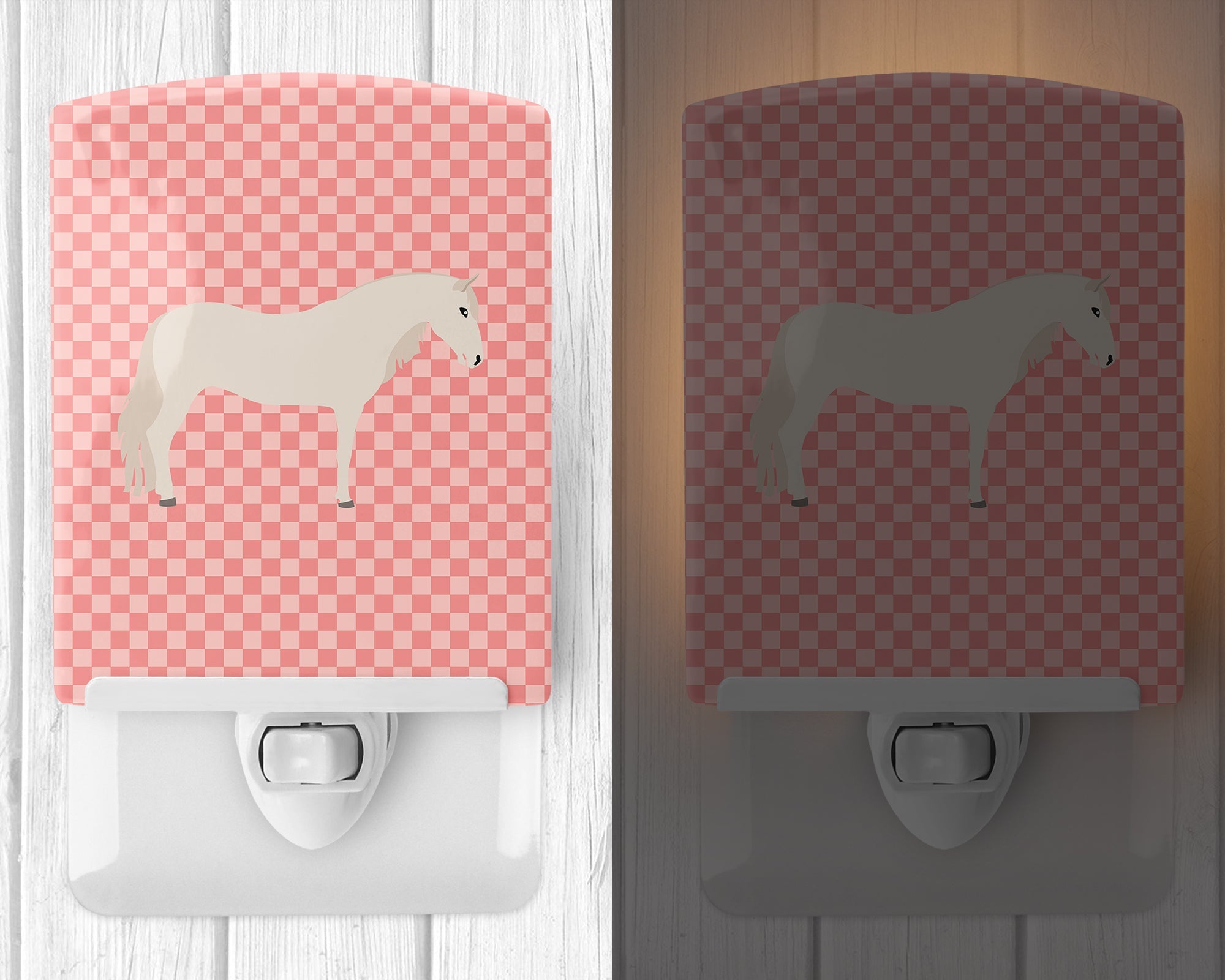 Paso Fino Horse Pink Check Ceramic Night Light Compact, UL-Certified, Ideal for Bedroom, Bathroom, Nursery, Hallway, Kitchen, 6x4x3, Multicolor