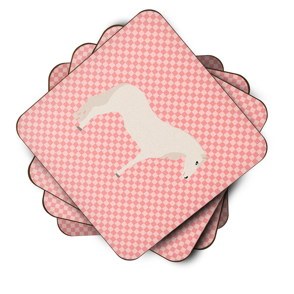 Paso Fino Horse Pink Check Foam Coasters Set of 4 Cup Coasters for Indoor Outdoor, Tabletop Protection, Anti Slip, Mouse pad Material