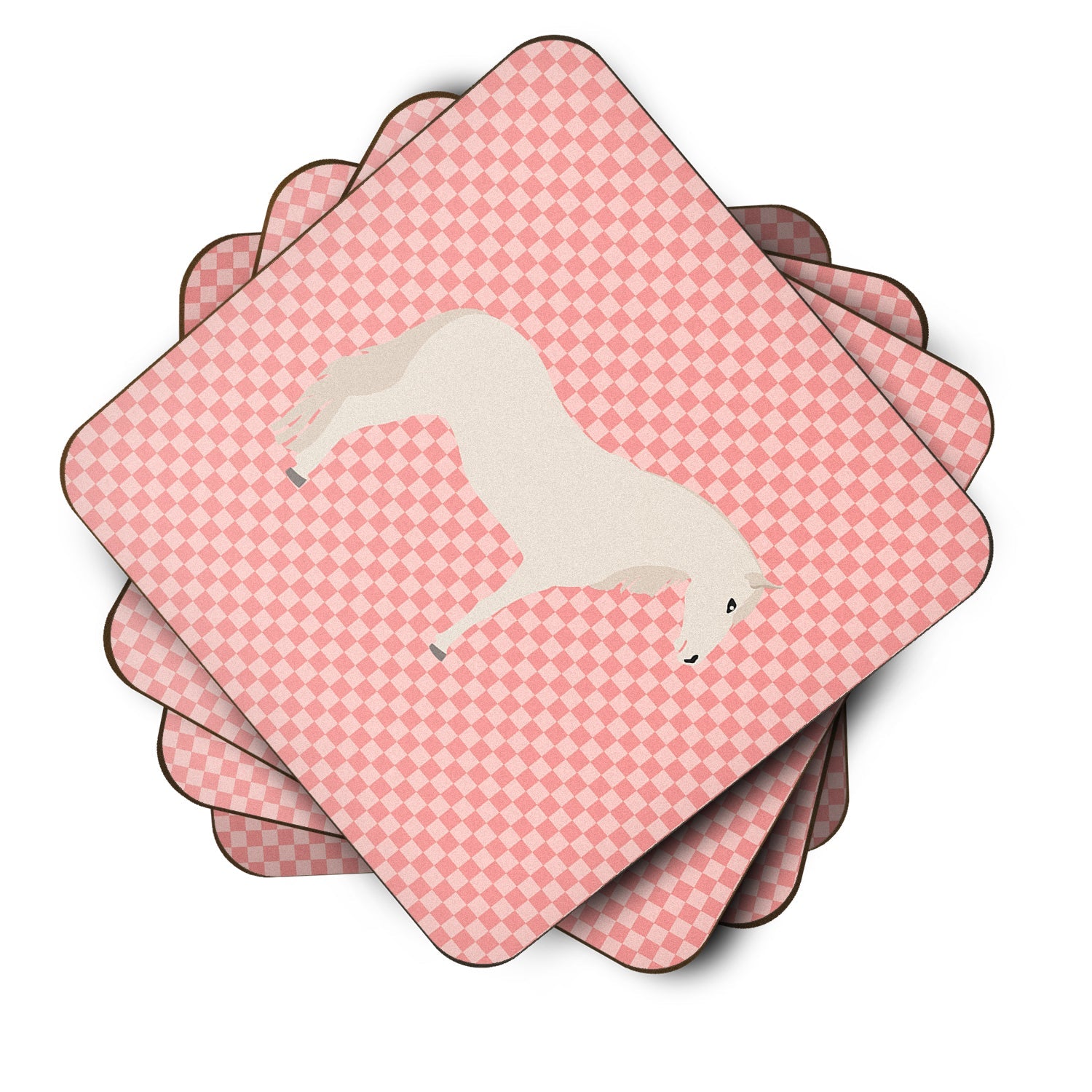 Paso Fino Horse Pink Check Foam Coasters Set of 4 Cup Coasters for Indoor Outdoor, Tabletop Protection, Anti Slip, Mouse pad Material