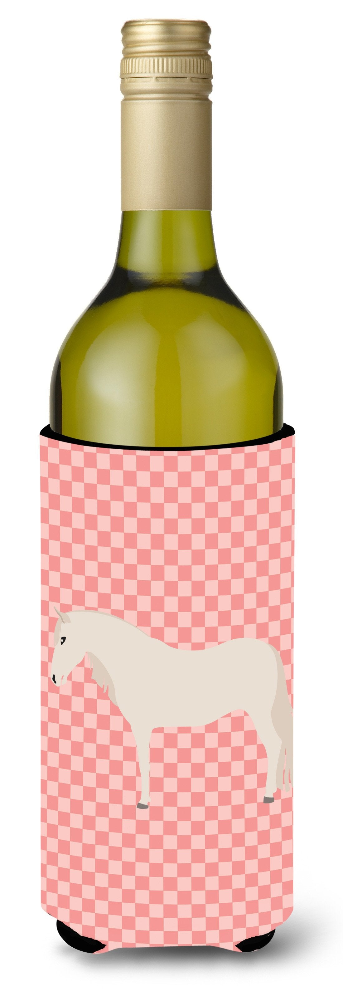 Paso Fino Horse Pink Check Wine Bottle Hugger Gift Sleeve for Standard 750 ml Bottles, Insulated Reusable Also Fits Mini Shot & Pint Bottles