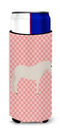 Paso Fino Horse Pink Check Slim Can Hugger , Insulated Foam Hugger for 12 oz Slim Cans, Beer Bottles & Water Bottles, Printed in USA