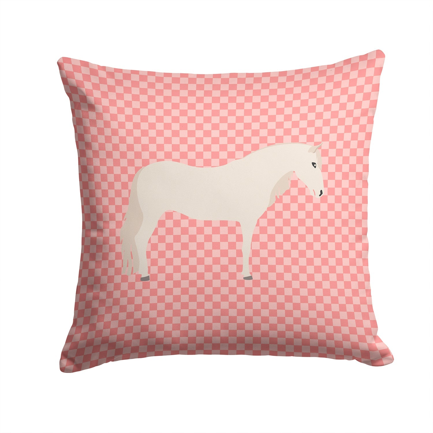 Paso Fino Horse Pink Check Decorative Throw Pillow 14x14 Indoor Outdoor Accent Cushion, Fabric Cover with Insert for Sofa, Bed, Porch & Living Room