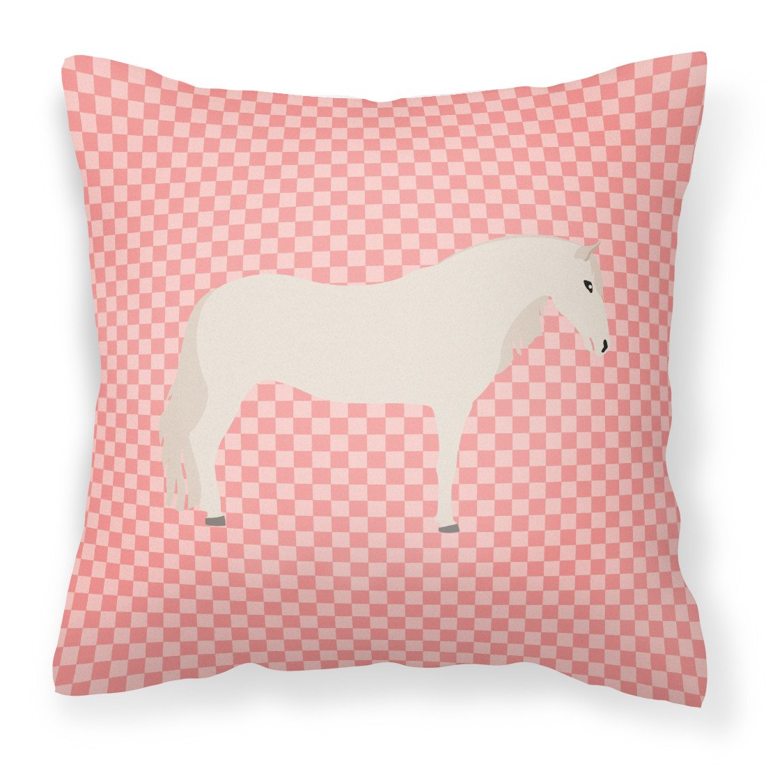Paso Fino Horse Pink Check Decorative Throw Pillow 18x18 Indoor Outdoor Accent Cushion, Fabric Cover with Insert for Sofa, Bed, Porch & Living Room