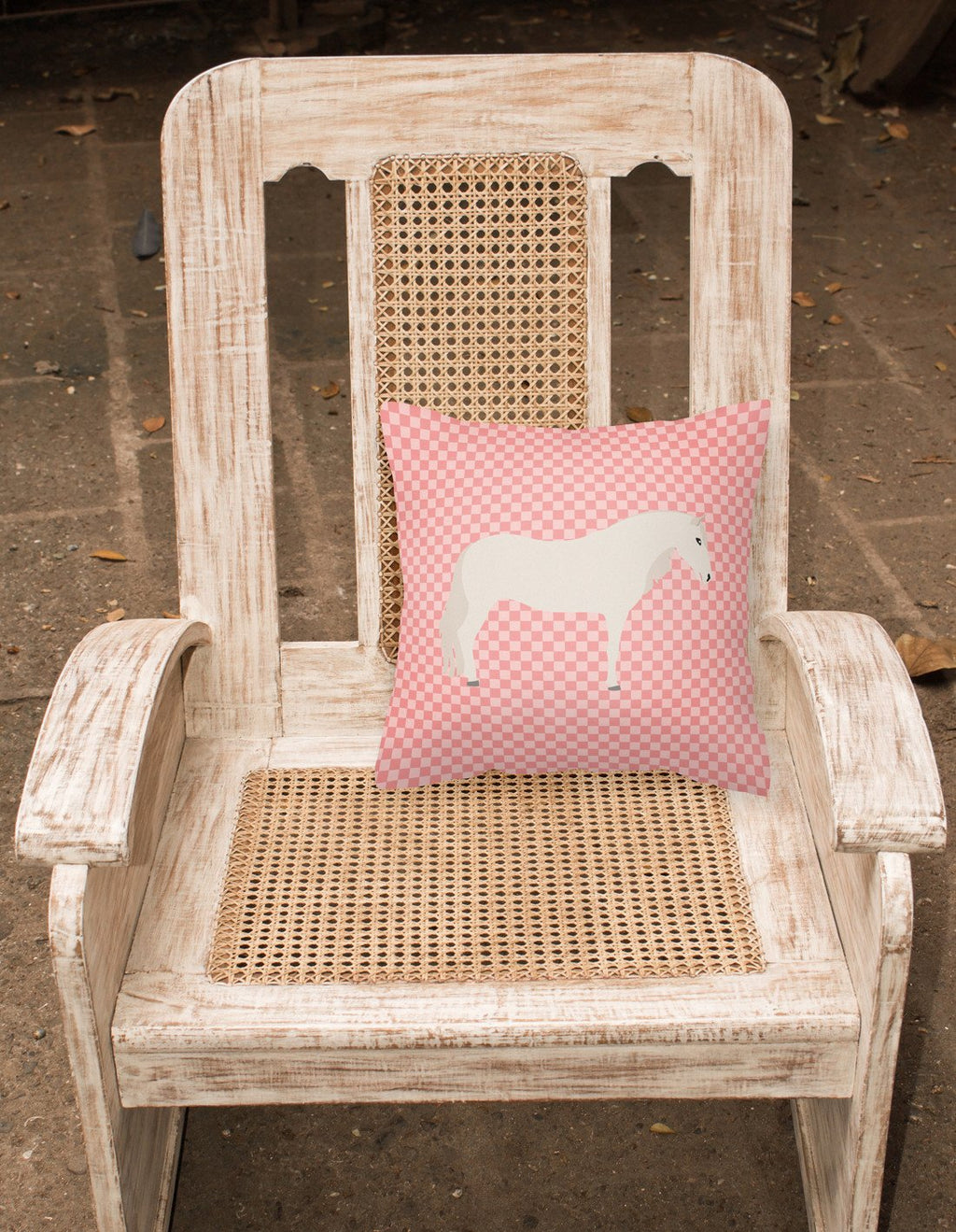 Paso Fino Horse Pink Check Decorative Throw Pillow 18x18 Indoor Outdoor Accent Cushion, Fabric Cover with Insert for Sofa, Bed, Porch & Living Room