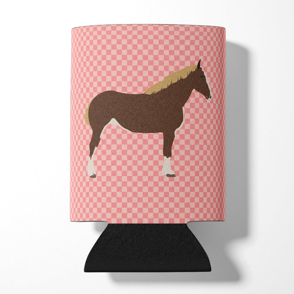 Percheron Horse Pink Check Can or Bottle Hugger Cooler Sleeve for Standard 12 oz Cans, Insulated Foam Beer & Soda Can Hugger Reusable