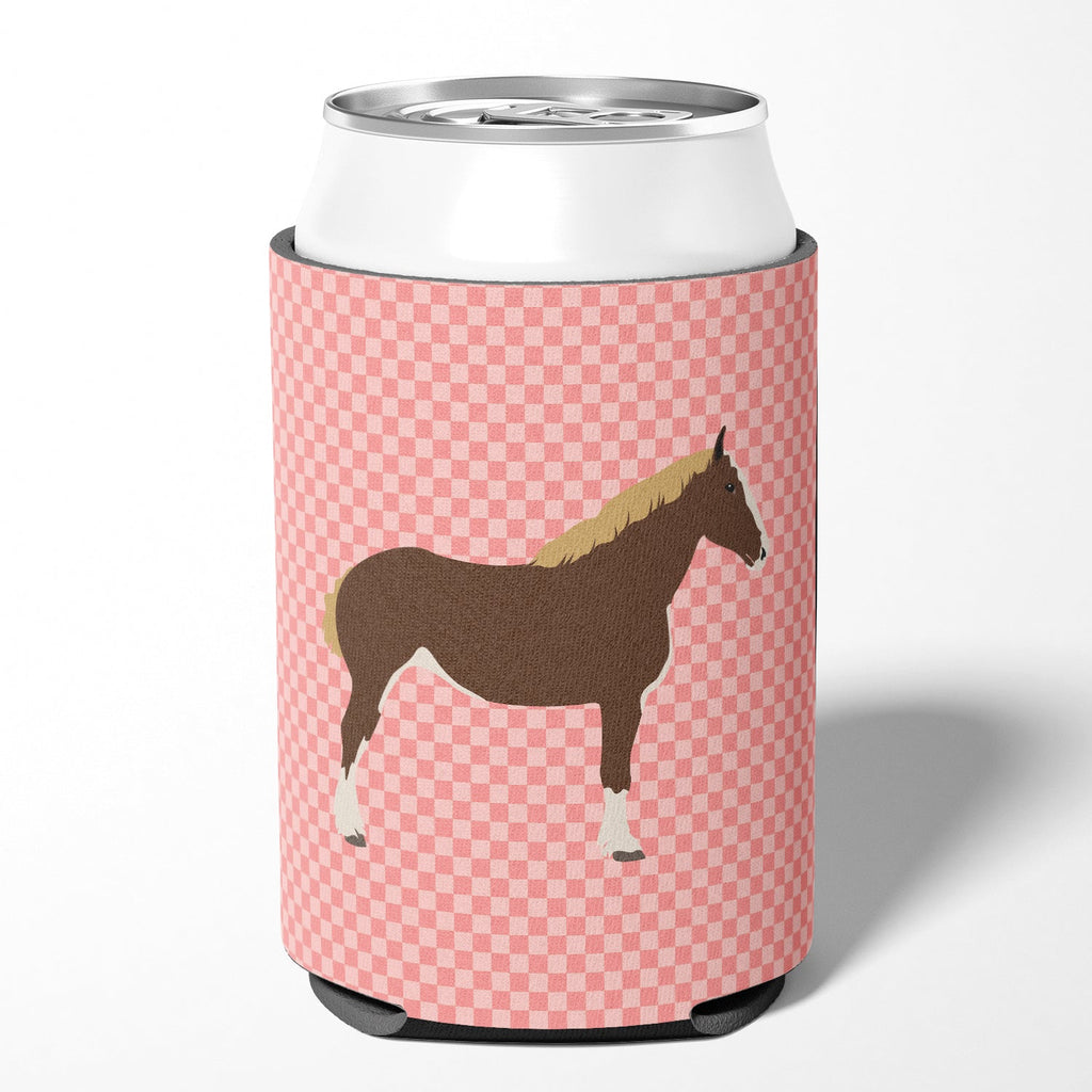 Percheron Horse Pink Check Can or Bottle Hugger Cooler Sleeve for Standard 12 oz Cans, Insulated Foam Beer & Soda Can Hugger Reusable