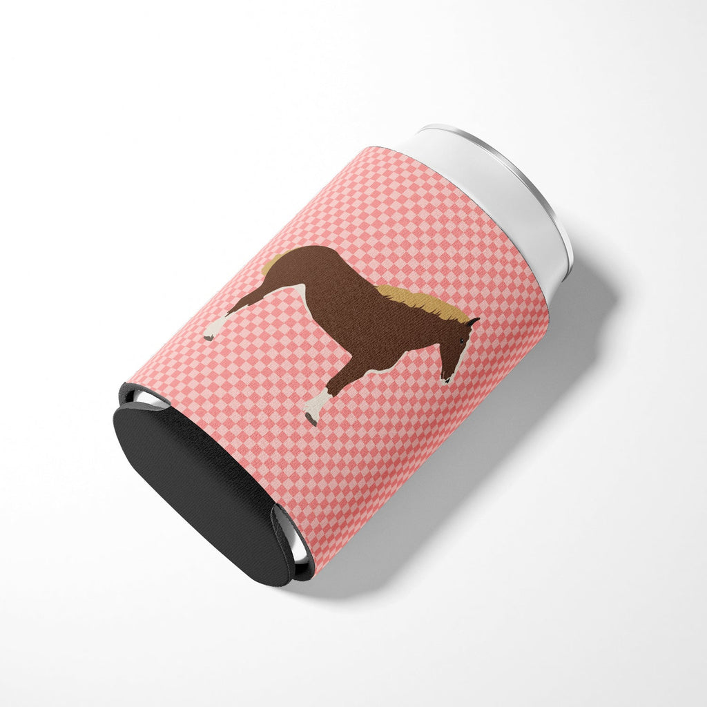 Percheron Horse Pink Check Can or Bottle Hugger Cooler Sleeve for Standard 12 oz Cans, Insulated Foam Beer & Soda Can Hugger Reusable